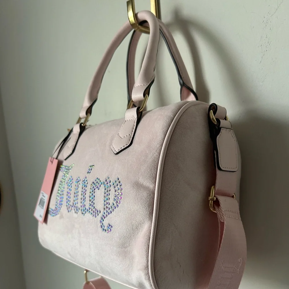 Light Pink rhinestone Velour Satchel bag